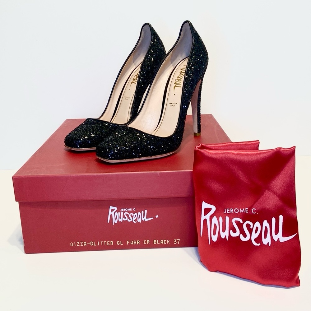 New Jerome C. Rousseau Aizza Black Glitter Pump Size 37